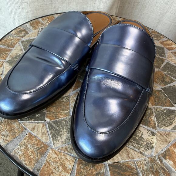 M.Gemi Women’s Leather Slide Loafers Navy Blue Size 37 / US 6.5–7 Made in Italy - Picture 6 of 13